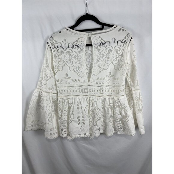 Spell (And the Gypsy) White Lace Empire Waist Boho Top w/ Bell Sleeves - Picture 10 of 14